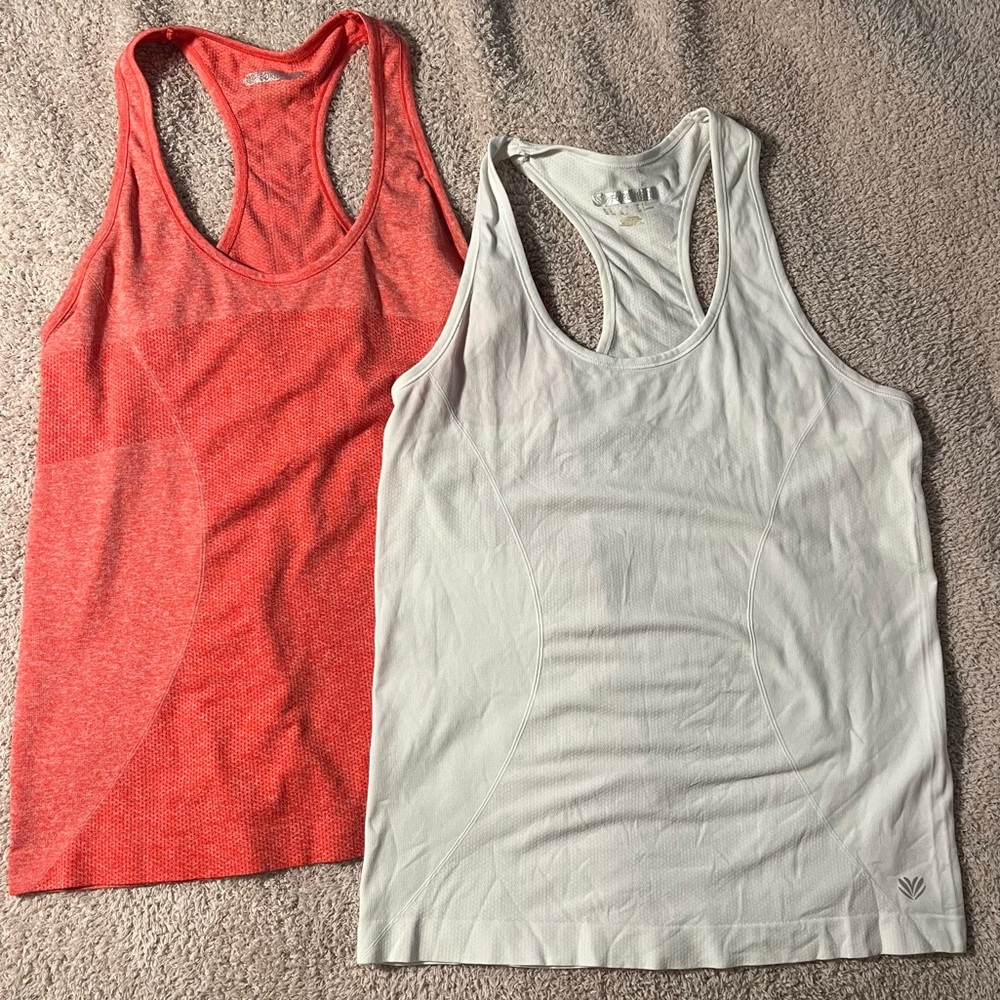 Set of Two Athletic Tank Tops, White and Coral, Forever 21 size Large
